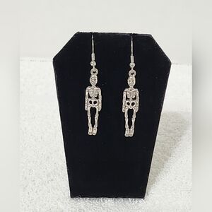 Silver Tone Skeleton Earrings Body Bones Dead Halloween Goth Punk Biker New